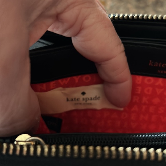 TWO wallets #1 Kate Spade black & cream polka dot & #1 med orange (ostrich look) - Picture 5 of 11